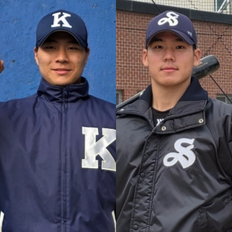 경남고 이호민(왼쪽)과 서울고 김지우. 이들은 2027 KBO 신인드래프트에서 마산용마고 최민상과 함께 상위 라운드 지명이 기대되는 3루 유망주로 평가받는다. /사진=김동윤 기자