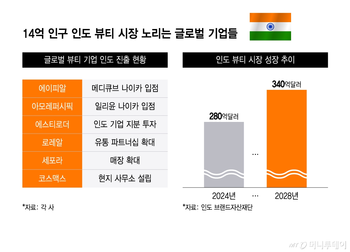 14억 인구 인도 뷰티 시장 노리는 글로벌 기업들/그래픽=윤선정
