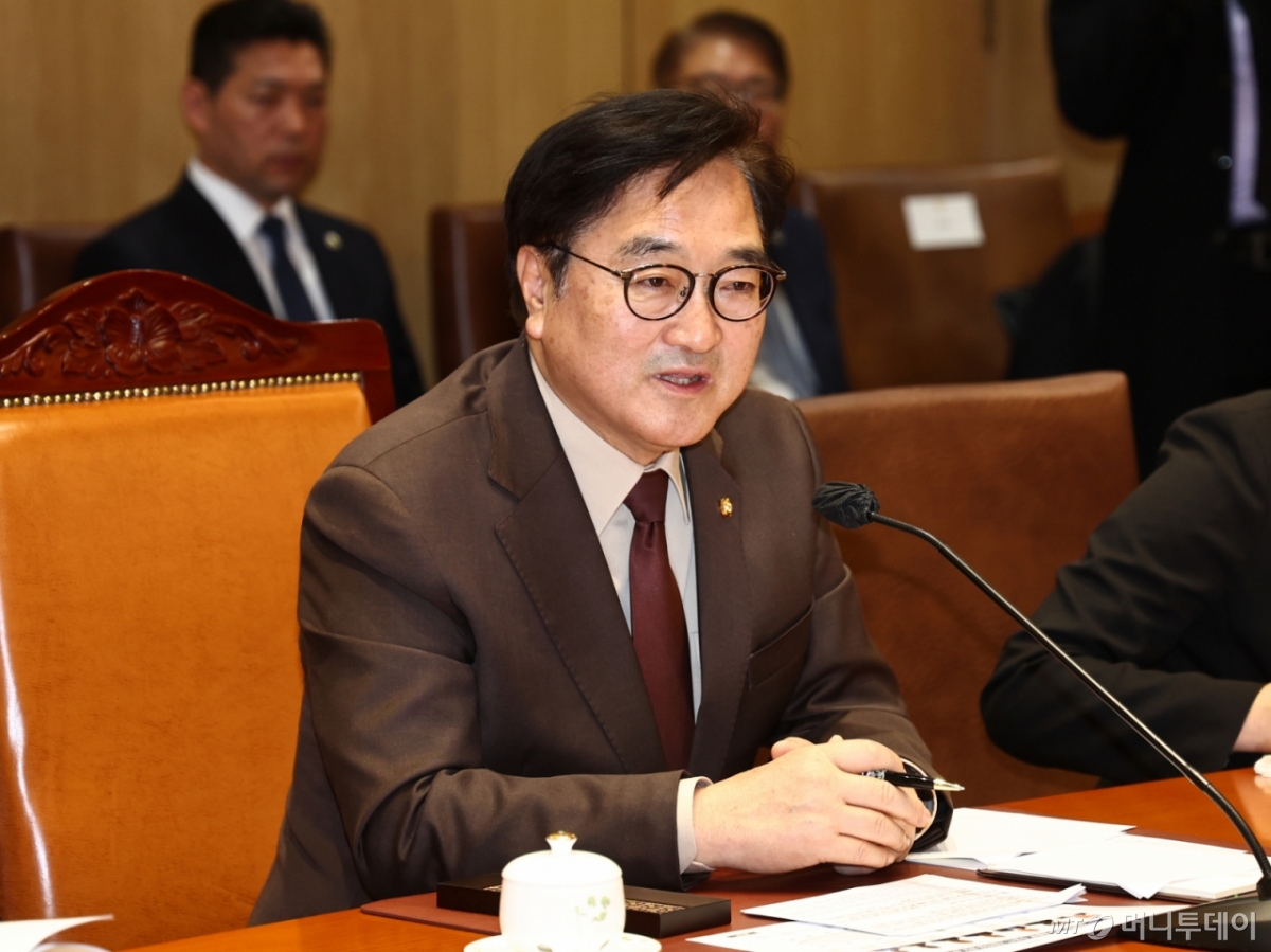 우원식 국회의장이 12일 오후 서울 여의도 국회 접견실에서 존 드라마니 마하마 가나 대통령과 만나 발언하고 있다./사진=뉴시스