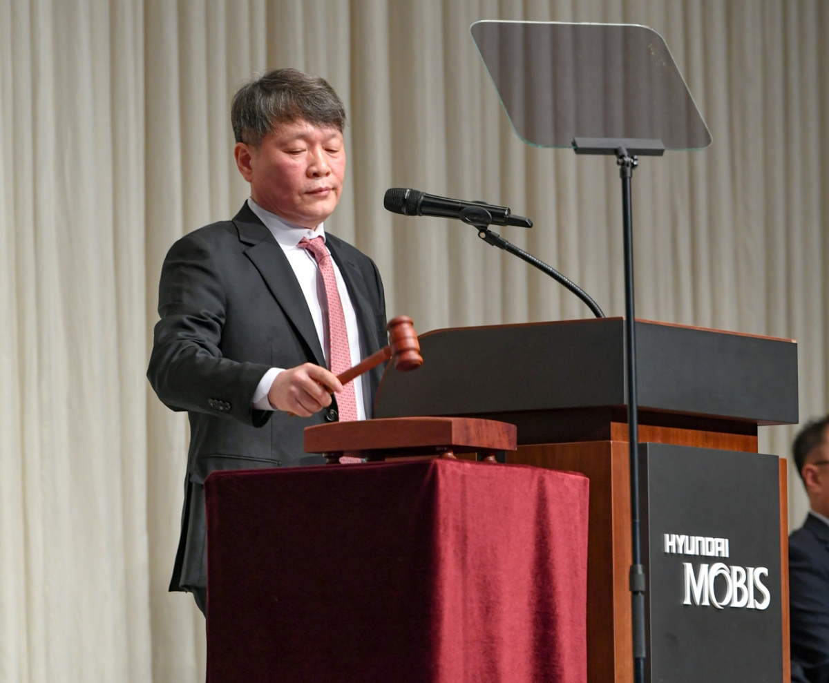 이규석 현대모비스 대표가 17일 서울 강남구 GS타워에서 정기 주주총회를 진행하고 있다. /사진제공=현대모비스