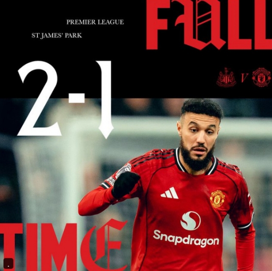 맨유는 지난  5일(한국시간) 영국 뉴캐슬의 세인트 제임스 파크에서 열린 '2025~2026시즌 잉글리시 프리미어리그(EPL)' 29라운드 원정에서 뉴캐슬에 1-2로 패배했다. 사진은 맨유 수비수 누사이르 마즈라위. /사진=맨유 공식 SNS 갈무리