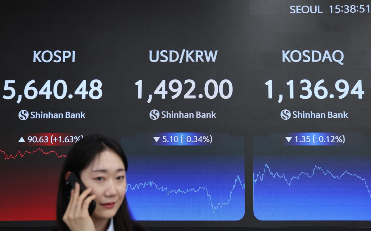 17일 오후 3시30분 서울 중구 신한은행 본점 딜링룸 마감시황. /사진=신한은행