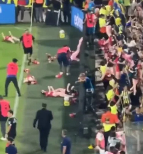 아르헨티나 프로축구 로사리오 센트럴과 반필드의 경기에서 팬들이 공기 주입식 성인용 인형을 그라운드에 던지고 있다. /사진=더선 갈무리