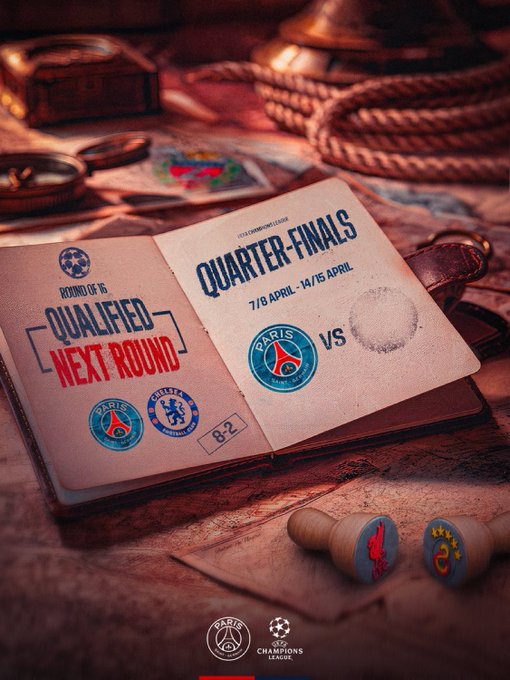 2025~2026시즌 UCL 16강에서 승리한 파리 생제르망. 비어있는 PSG의 상대(리버풀 또는 갈라타사라이).  /사진=파리 생제르망(PSG) 공식 사회관계망서비스(SNS)