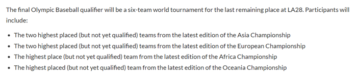 LA 올림픽 최종예선 출전 규정. /사진=WBSC 홈페이지 캡처