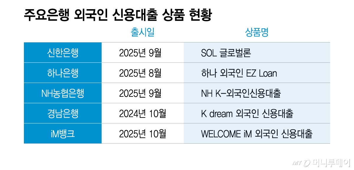 주요은행 외국인 신용대출 상품 현황/그래픽=이지혜