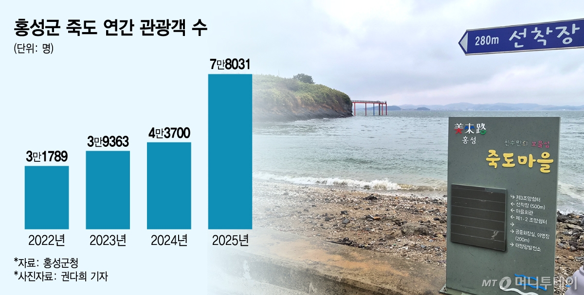 홍성군 죽도 연간 관광객 수/그래픽=김지영