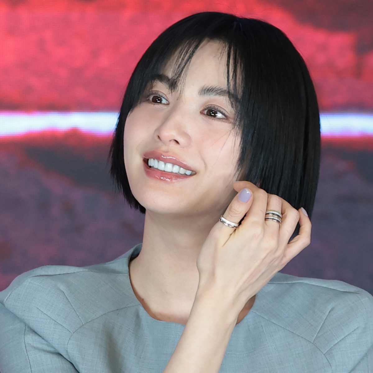 가수 겸 배우 나나가 지난 10일 서울 구로구 디큐브시티 더세인트에서 열린 ENA 새 월화드라마 '클라이맥스' 제작발표회에서 미소를 짓고 있다. /사진=뉴스1