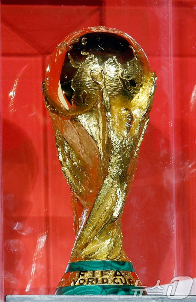 지난 1월 16일 CGV 용산아이파크몰 스크린X관에서 열린 FIFA 월드컵 트로피 투어 미디어 간담회에서 공개된 FIFA 월드컵 우승 트로피. /사진=뉴스1