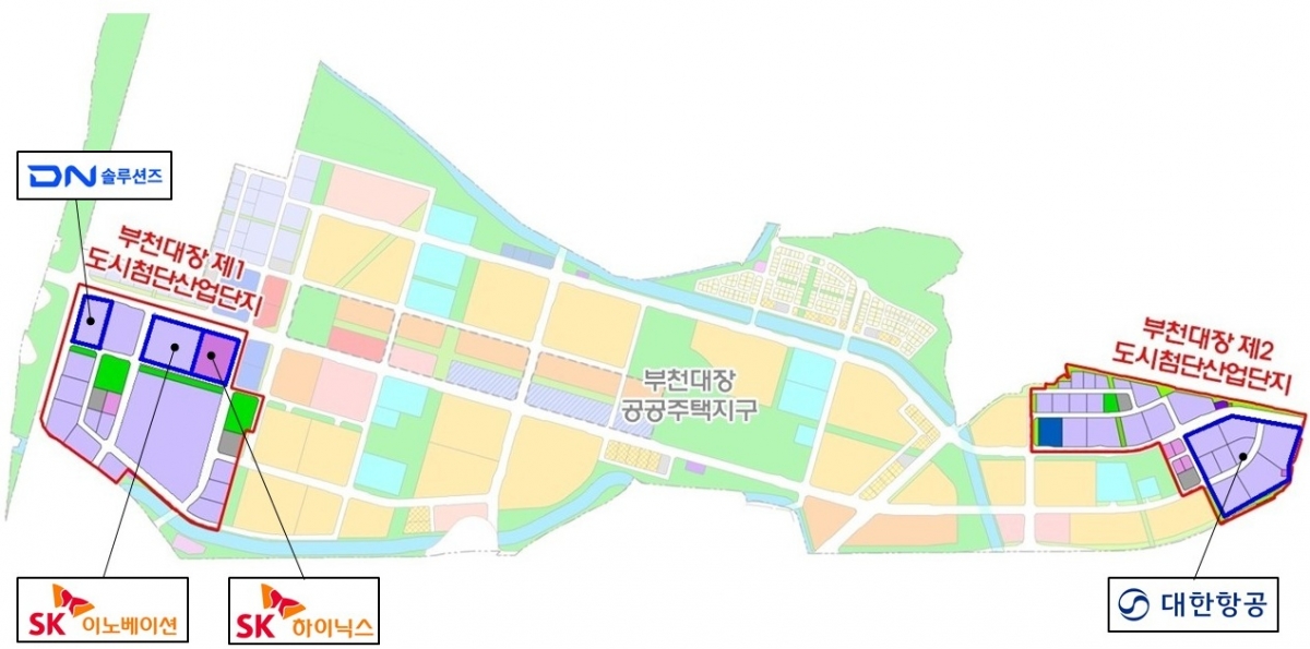 부천대장 도시첨단산업단지 입주하는 업체 위치가 표기된 평면도./사진제공=부천시