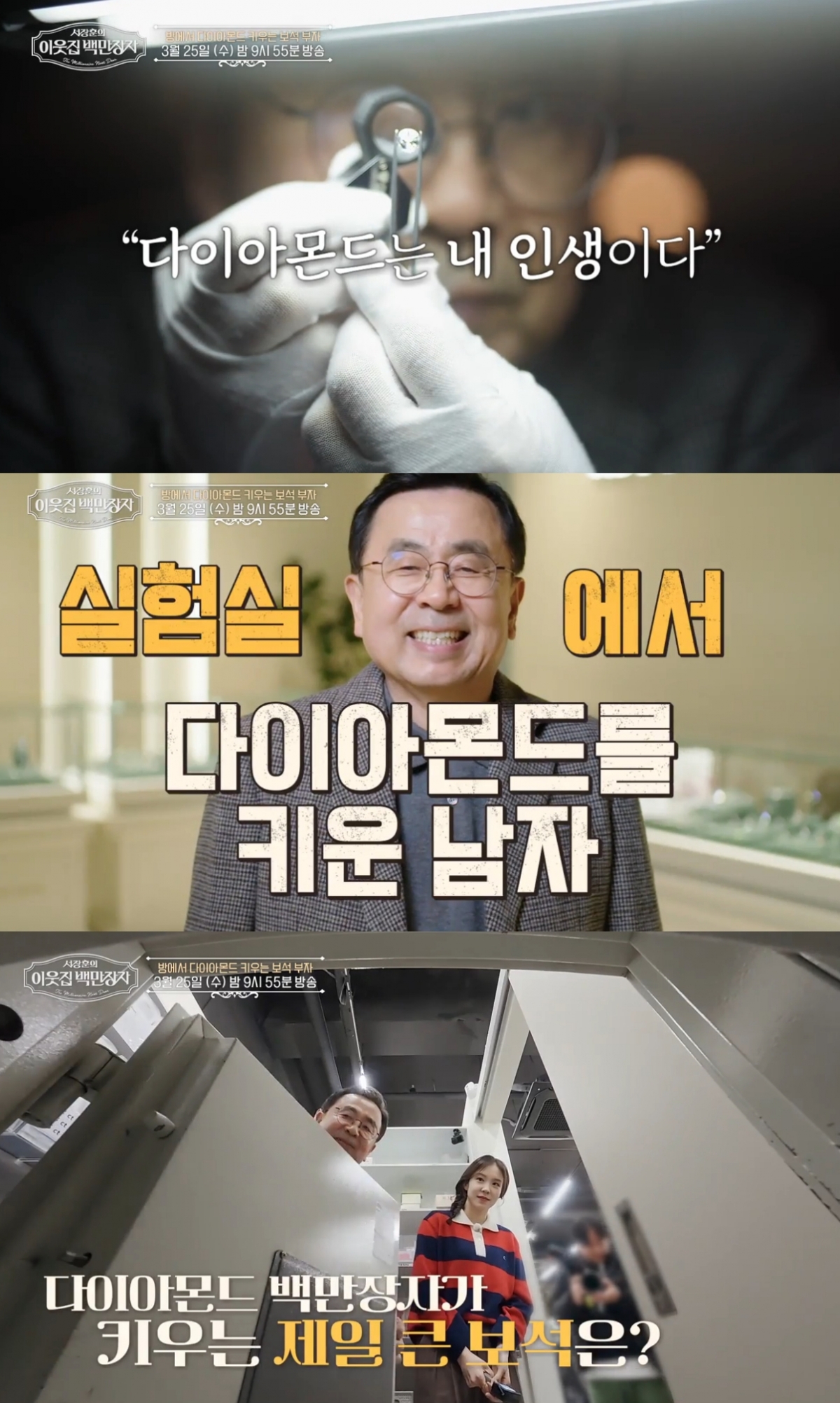 '실험실 다이아몬드'로 불리는 랩 그로운 다이아몬드(Lab Grown Diamond)의 국내 권위자가 방송에 출연해 제작 과정과 비화를 공개한다. /사진=EBS '서장훈의 이웃집 백만장자' 예고편