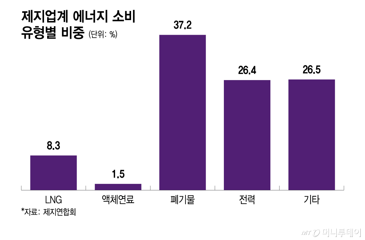 제지업계 에너지 소비 유형별 비중/그래픽=이지혜