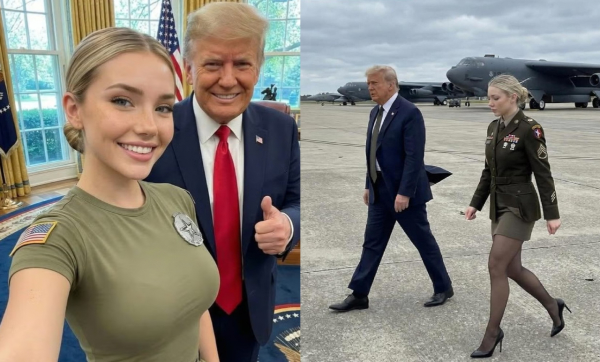 도널드 트럼프 미국 대통령과 사진을 찍어 화제가 된 미 여군 제시카 포스터가 AI로 밝혀졌다. /사진=워싱턴포스트(WP) 갈무리