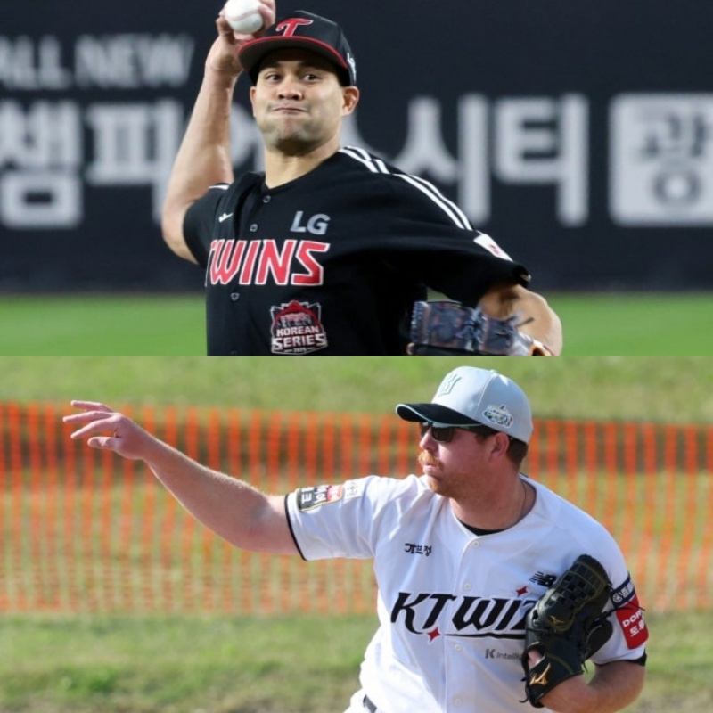 LG 요니 치리노스(위)와 KT 맷 사우어. /사진=스타뉴스