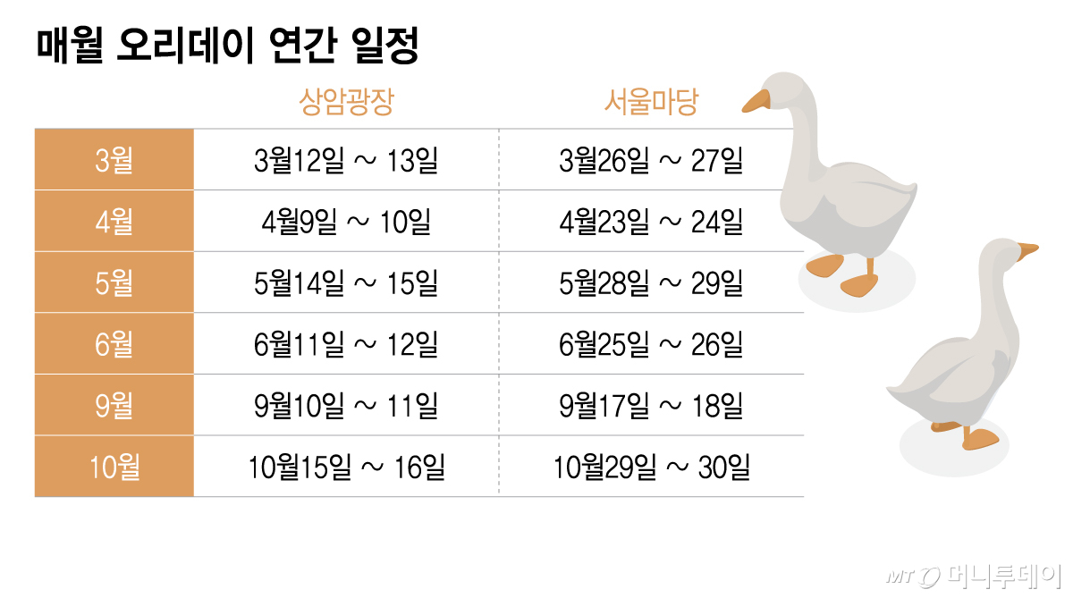매월 오리데이 연간 일정/그래픽=이지혜