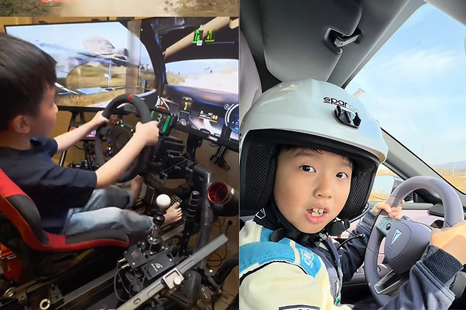 5살 때 중국 최연소 프로 랠리 드라이버가 된 8살 소년이 화제다./사진=더우인