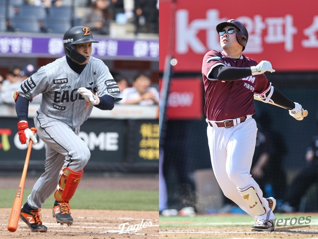 지난해까지 한솥밥을 먹었던 한화 손아섭(왼쪽)과 키움 안치홍. /사진=한화 이글스, 키움 히어로즈 제공