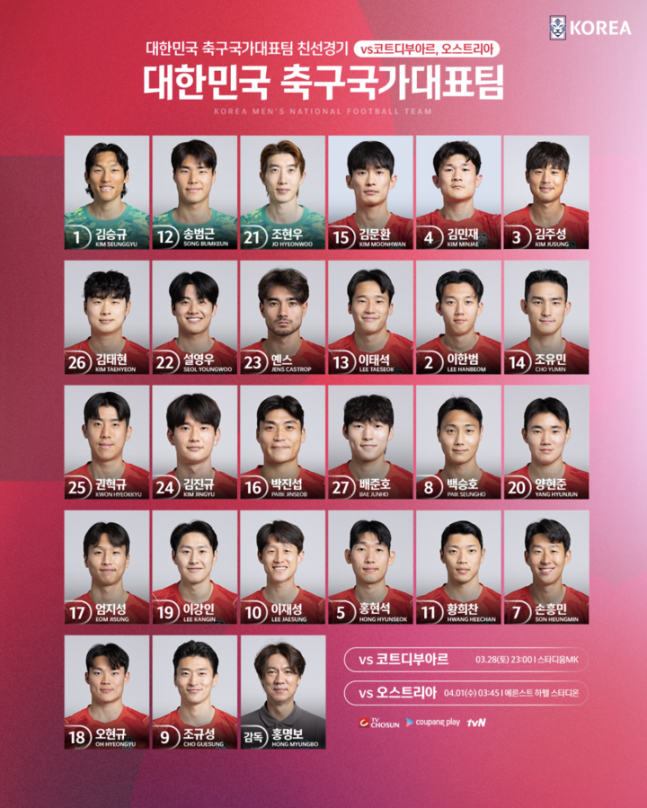 홍명보호 등번호. /사진=대한축구협회 공식 SNS 갈무리