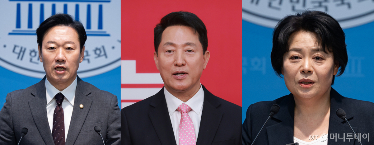 (서울=뉴스1) = 지난 23일 국민의힘 공천관리위원회는 서울시장 경선 후보로 현역인 오세훈 서울시장, 박수민 의원, 윤희숙 전 의원 3명을 선정했다. 왼쪽부터 박수민, 오세훈, 윤희숙 예비후보. 2026.3.26/뉴스1 Copyright © 뉴스1. All rights reserved. 무단 전재 및 재배포, AI학습 이용 금지. /사진=(서울=뉴스1)