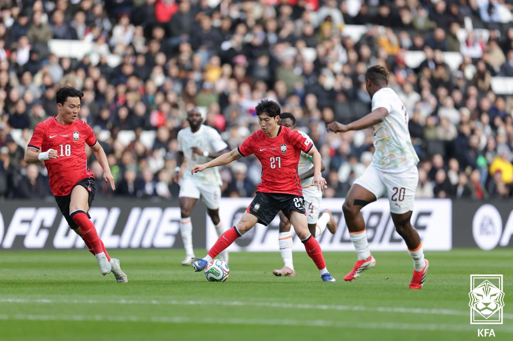 28일(한국시간) 영국 밀턴킨스의 스타디움MK에서 열린 한국과 코트디부아르의 평가전 경기 모습. /사진=대한축구협회 제공