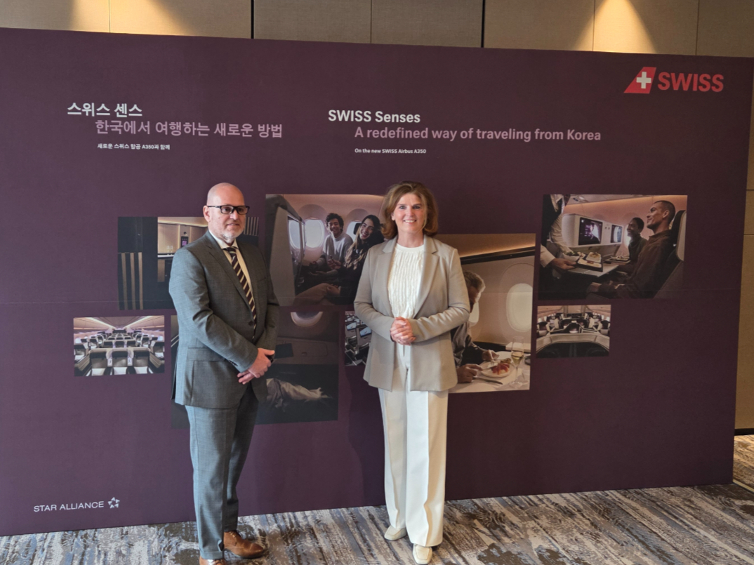 레안드로 토니단델 스위스항공 한국 지사장(왼쪽), 하이케 빌렌바흐 스위스항공 CCO(최고상업책임자). /사진=강주헌 기자