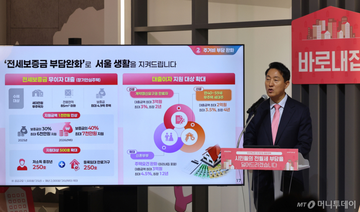 [서울=뉴시스] 권창회 기자 = 오세훈 서울시장이 31일 서울 중구 서울도시건축전시관에서 전월세시장 불안에 대응한 무주택 시민 주거안정 종합대책을 발표하고 있다. 2026.03.31. kch0523@newsis.com /사진=권창회