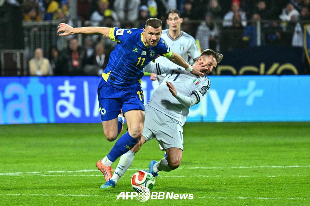 1일 보스니아헤르치고비나 제니카에서 열린 보스니아와 이탈리아의 2026 FIFA 북중미 월드컵 유럽 플레이오프 경기 모습. /AFPBBNews=뉴스1