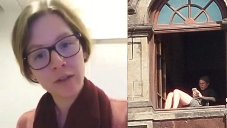 멕시코 국립궁전 창틀에서 일광욕하는 모습이 포착된 프랑코 전 재무부 조정총국장. /사진=엘우니베르살 갈무리 