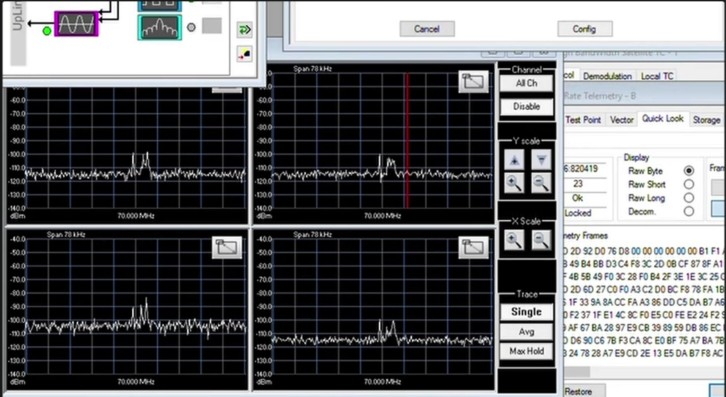 K-라드큐브로부터 수신한 신호 및 데이터 화면. 2일 오후 9시 57분 미국 하와이 지상국이 수신했다. /사진=우주항공청