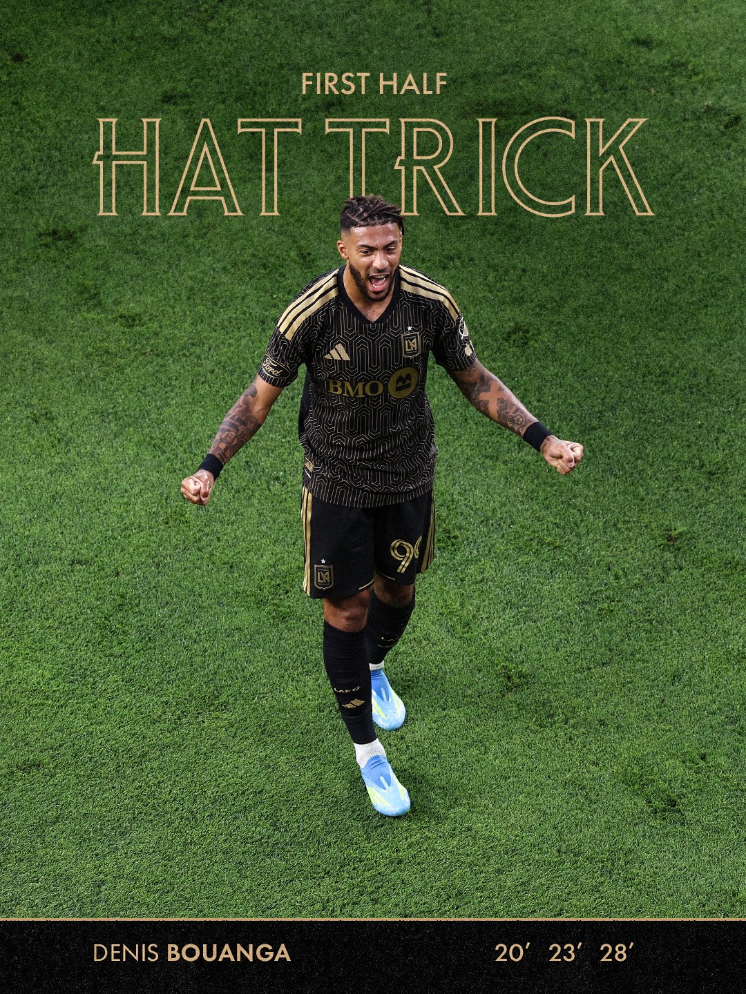 5일 올랜도 시티전에서 전반 해트트릭을 달성한 LAFC 드니 부앙가. 3골 모두 어시스트는 손흥민이었다. /사진=LAFC SNS 캡처