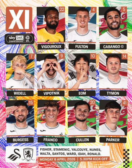 스완지시티의 선발 라인업. /사진=스완지시티 공식 SNS 갈무리