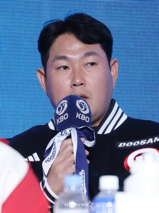 양의지가 지난 3월 KBO 미디어데이에서 시즌 각오를 밝히고 있다. /사진=스타뉴스