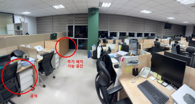 KPGA 노조는 정상적인 사무실 공간에 추가 배치가 가능한 공간이 있음에도 복직 근로자들을 별도의 공간에 격리 배치했다고 주장했다. /사진=KPGA 노조 제공
