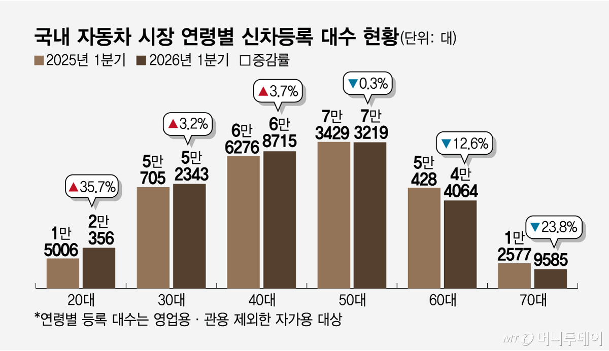 국내 자동차 시장 연령별 신차등록 대수 현황/그래픽=임종철