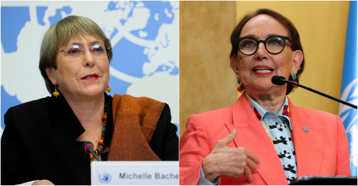 차기 유엔 사무총장 여성 후보인 미첼 바첼레트 전 칠레 대통령(왼쪽)과 레베카 그린스판 유엔무역개발회의(UNCTAD) 사무총장/AFPBBNews·로이터=뉴스1