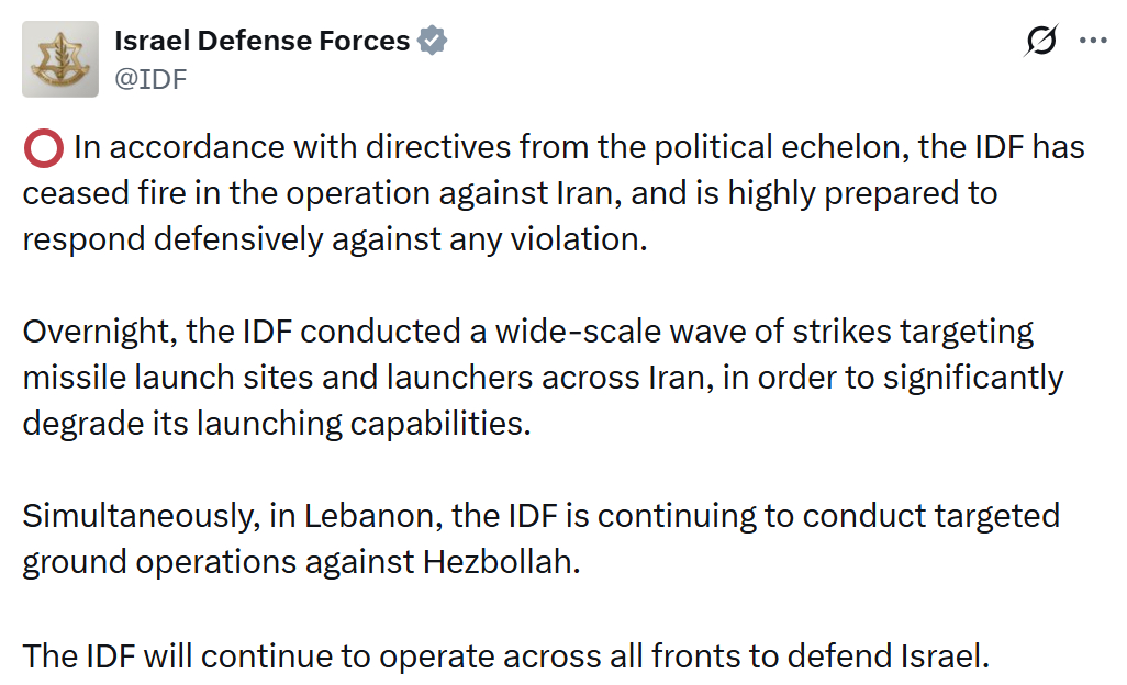 /사진=이스라엘 방위군(IDF) X 