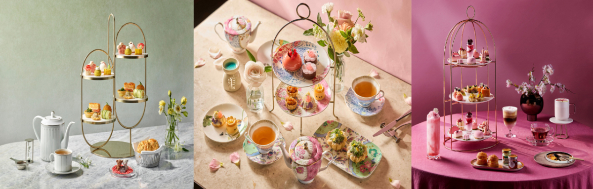 (왼쪽부터)웨스틴 서울 파르나스 '플로럴 가든', 반얀트리 서울 '스프링 에디션', 앰배서더 서울 풀만 호텔 '체리블라썸' 애프터눈 티 세트/사진제공=각 호텔