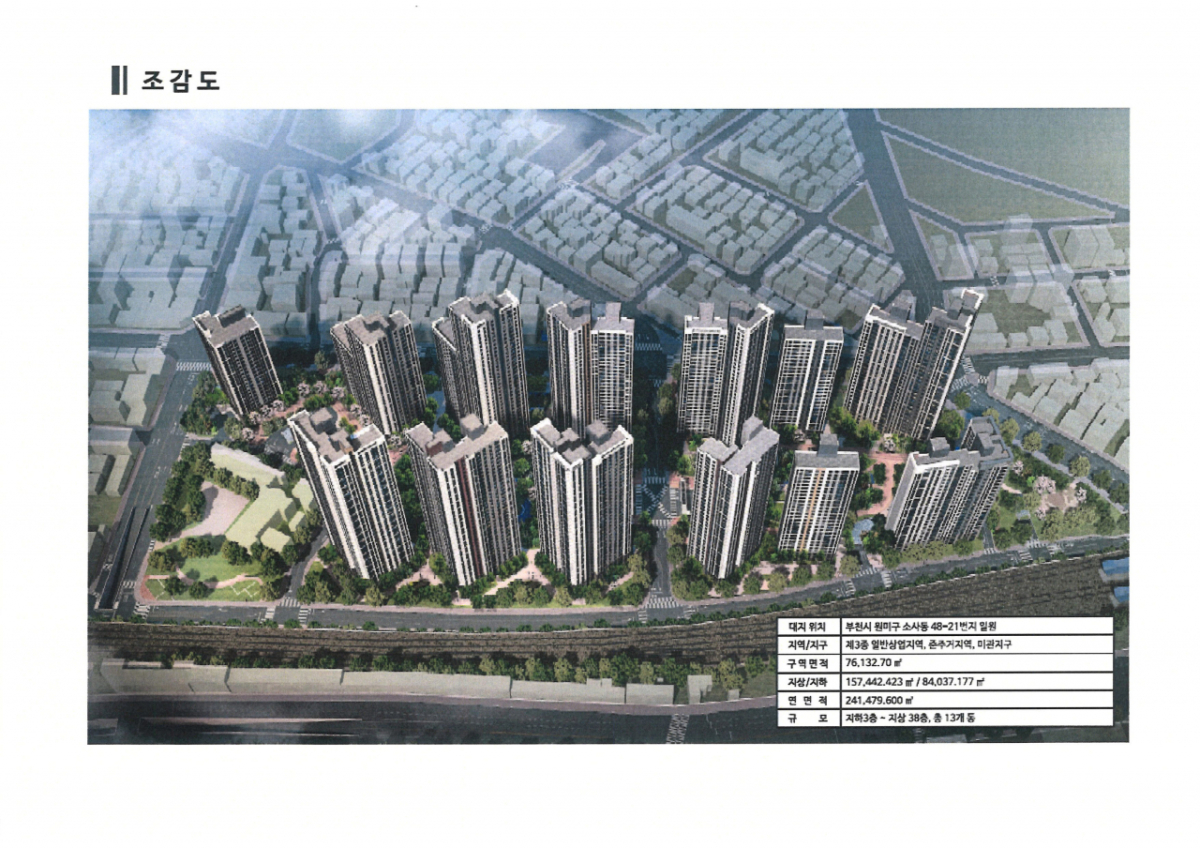 2029년 6월 완공 예정 소사 3구역 재개발 아파트 단지 조감도./사진제공=조합측