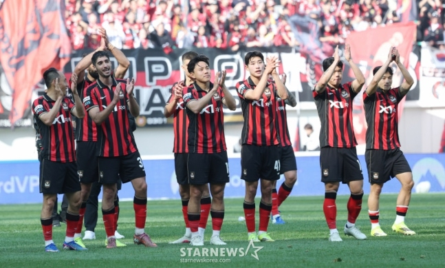 경기 후 팬들에게 인사하는 FC서울 선수들. /사진=김진경 대기자