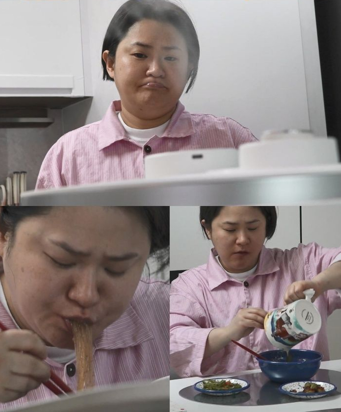 지난 10일 방영된 MBC '나 혼자 산다'에서 김신영이 집에서 식사하는 일상을 공개했다./사진제공=MBC