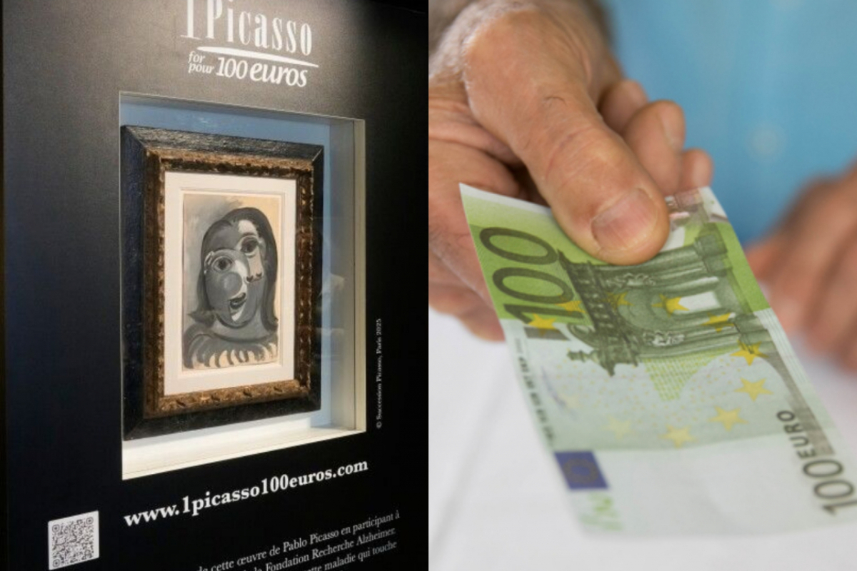 (왼쪽부터)파블로 피카소의 '여인의 얼굴', 100유로 참고 이미지. /사진=AP, 게티이미지뱅크