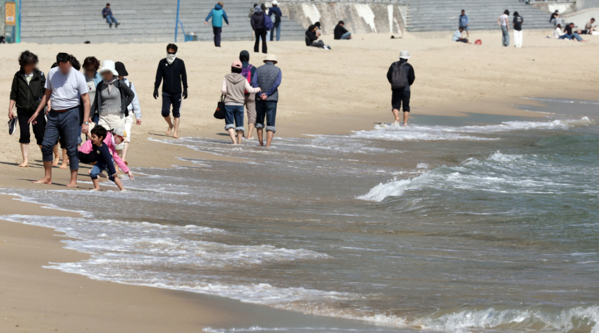 전국적으로 초여름 날씨를 보인 지난 15일 부산 해운대구 해운대해수욕장을 찾은 시민과 관광객들이 물놀이를 즐기고 있다. /사진=뉴시스