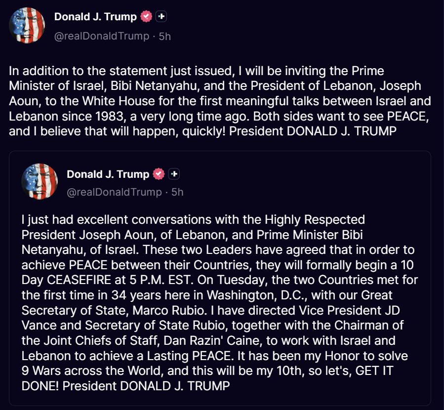 /사진=도널드 트럼프 미국 대통령 트루스소셜