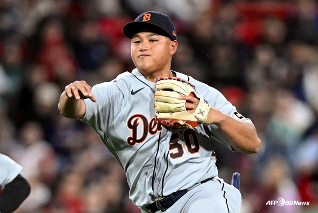 18일 보스턴전에서 송구하는 리하오위. /AFPBBNews=뉴스1