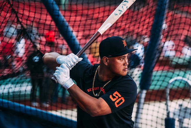 타격 훈련을 하고 있는 리하오위. /사진=디트로이트 타이거즈 공식 SNS