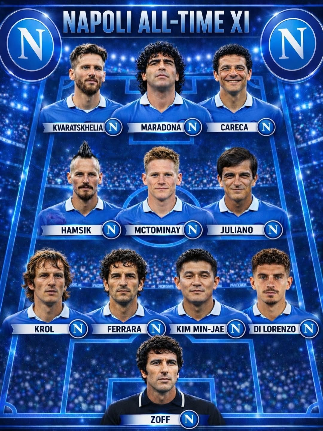이탈리아 아레아 아주라가 선정한 SSC 나폴리 올타임 베스트11. /사진=아레아 아주라 SNS 캡처