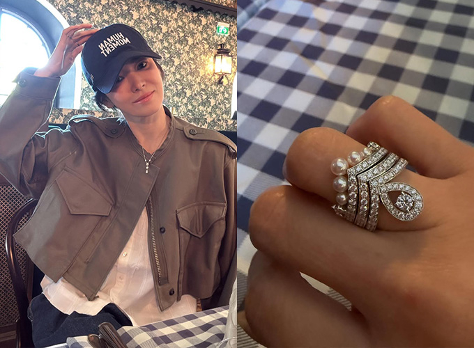 배우 송혜교가 수수한 패션에 럭셔리한 주얼리를 매치해 눈길을 끌었다. /사진=송혜교 인스타그램