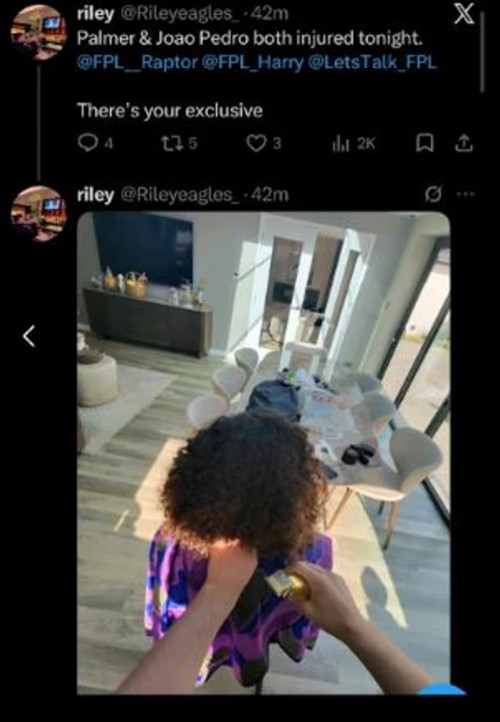 수비수 마크 쿠쿠렐라의 이발사가 자신의 SNS에 콜 파머와 주앙 페드루의 결장 소식을 사전 유출했다./사진=미러 갈무리