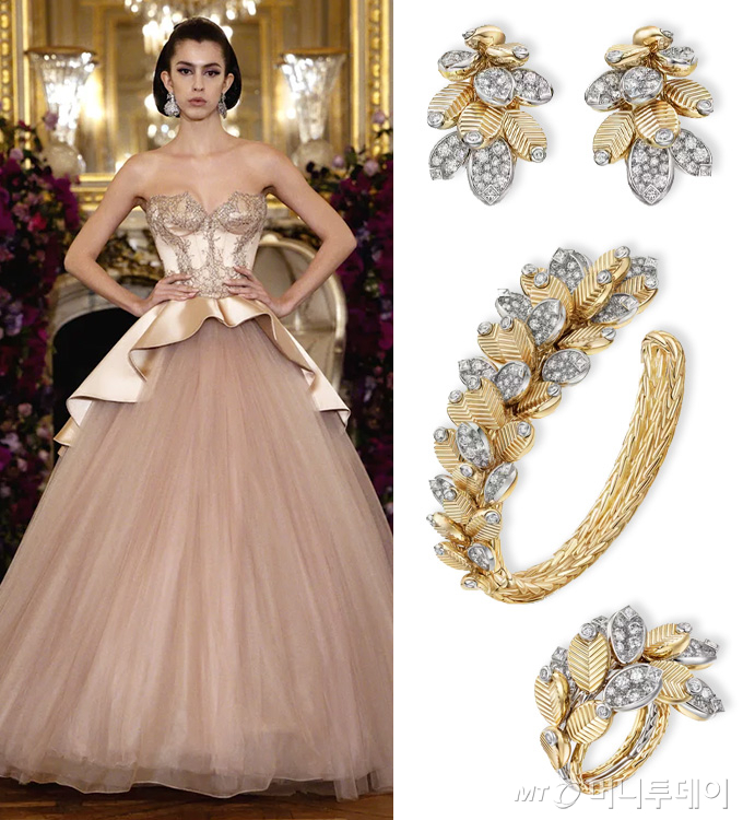 그룹 블랙핑크 지수가 23일(현지시간) 프랑스 칸에서 열린 제9회 칸 국제 시리즈 페스티벌'(Canneseries)에서 착용한 '미스 소희' 2026 S/S 오뜨 꾸뛰르 컬렉션 드레스와 주얼리 브랜드 '까르띠에'의 그랑 드 카페 컬렉션 주얼리. /사진=미스 소희(Miss sohee), 까르띠에(Cartier)