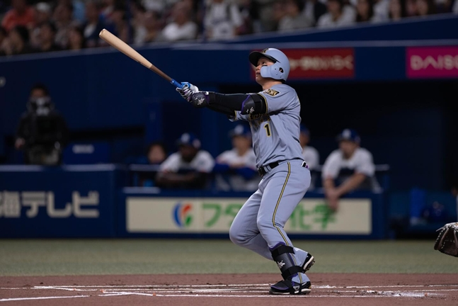 7홈런으로 센트럴리그 홈런 1위를 달리고 있는 한신 타이거즈 모리시타 쇼타. /사진=한신 타이거즈 공식 SNS
